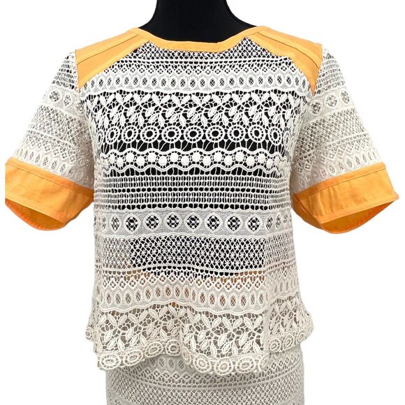 Potter's Pot Creme Crochet Lace Cropped Boxy Top Lace Skirt Boho Large‎ - Picture 4 of 12